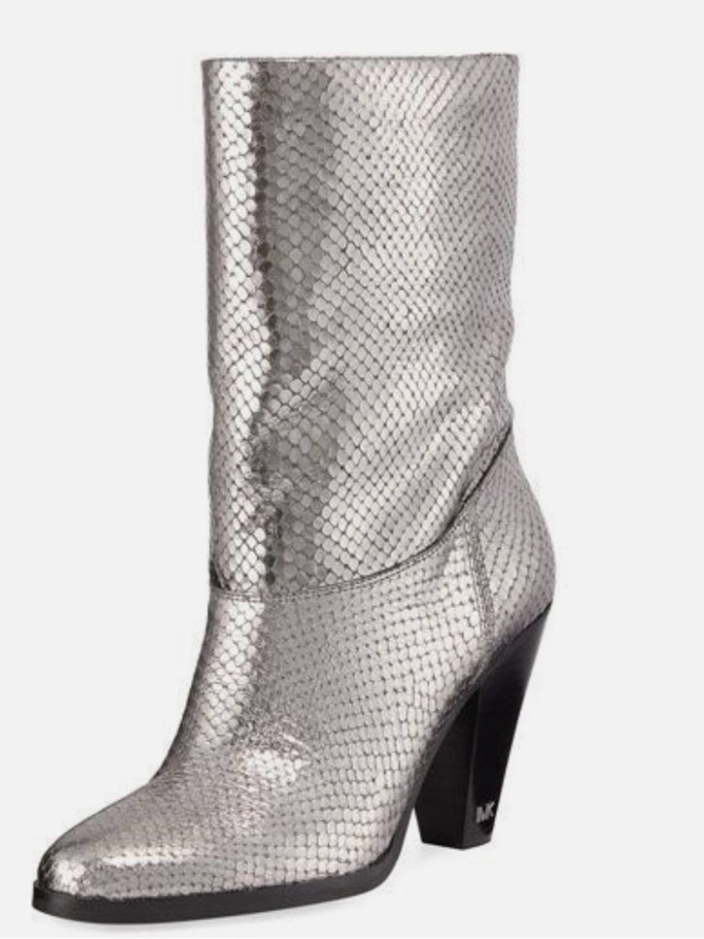 Michael Kors Silver Metallic Snakeskin Divia Mid-Calf Boots - Size 7.5